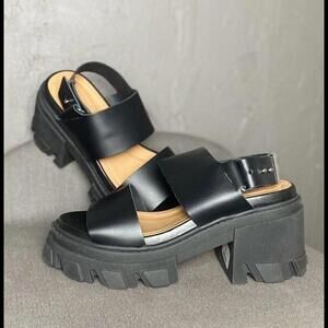 Ganni Black Leather Cleated Platform Sandal  EU40 US 9/9.5